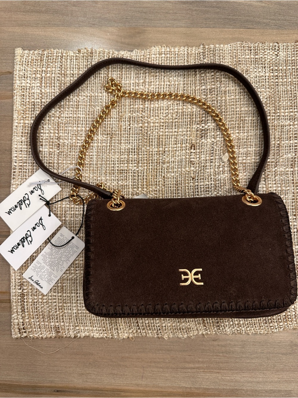 Sam Edelman Brown Suede Chain Shoulder Bag